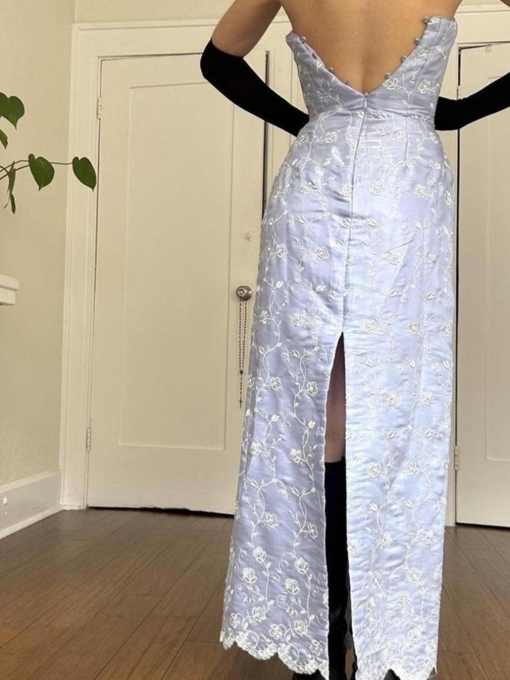 Strapless Embroidered Light Lavender Maxi Dress - Picture 2 of 3